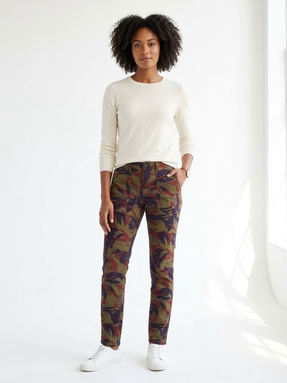 RARE L.L. Bean Signature Slim Utility Pants Graphic Camo Olive Red | Size 6⁠